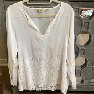 Cotton/Silk White Embellished Long Sleeve Tunic